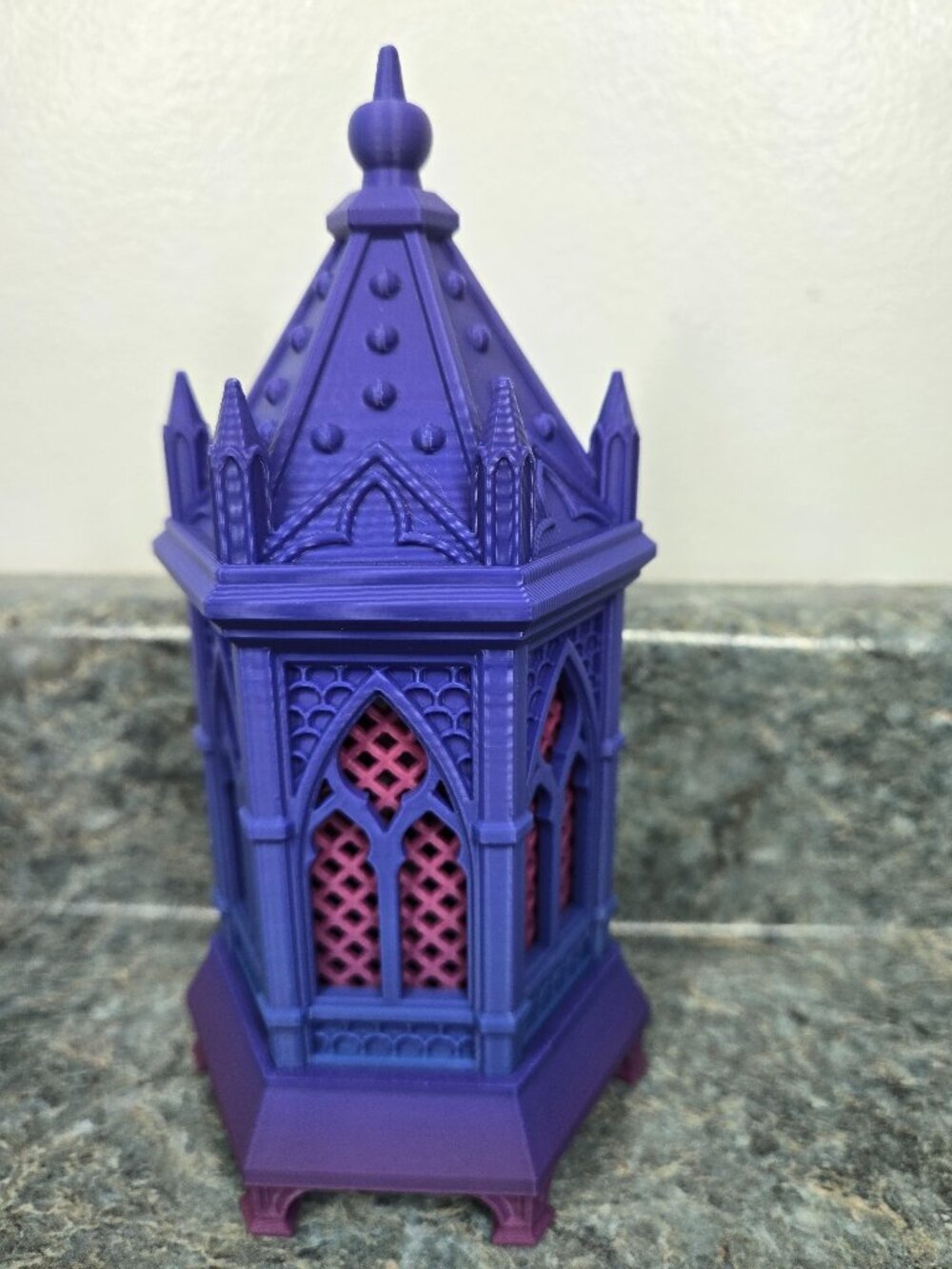 Gothic Cathedral Purple LED Tea Light Lantern Gothic Arch Spired Roof